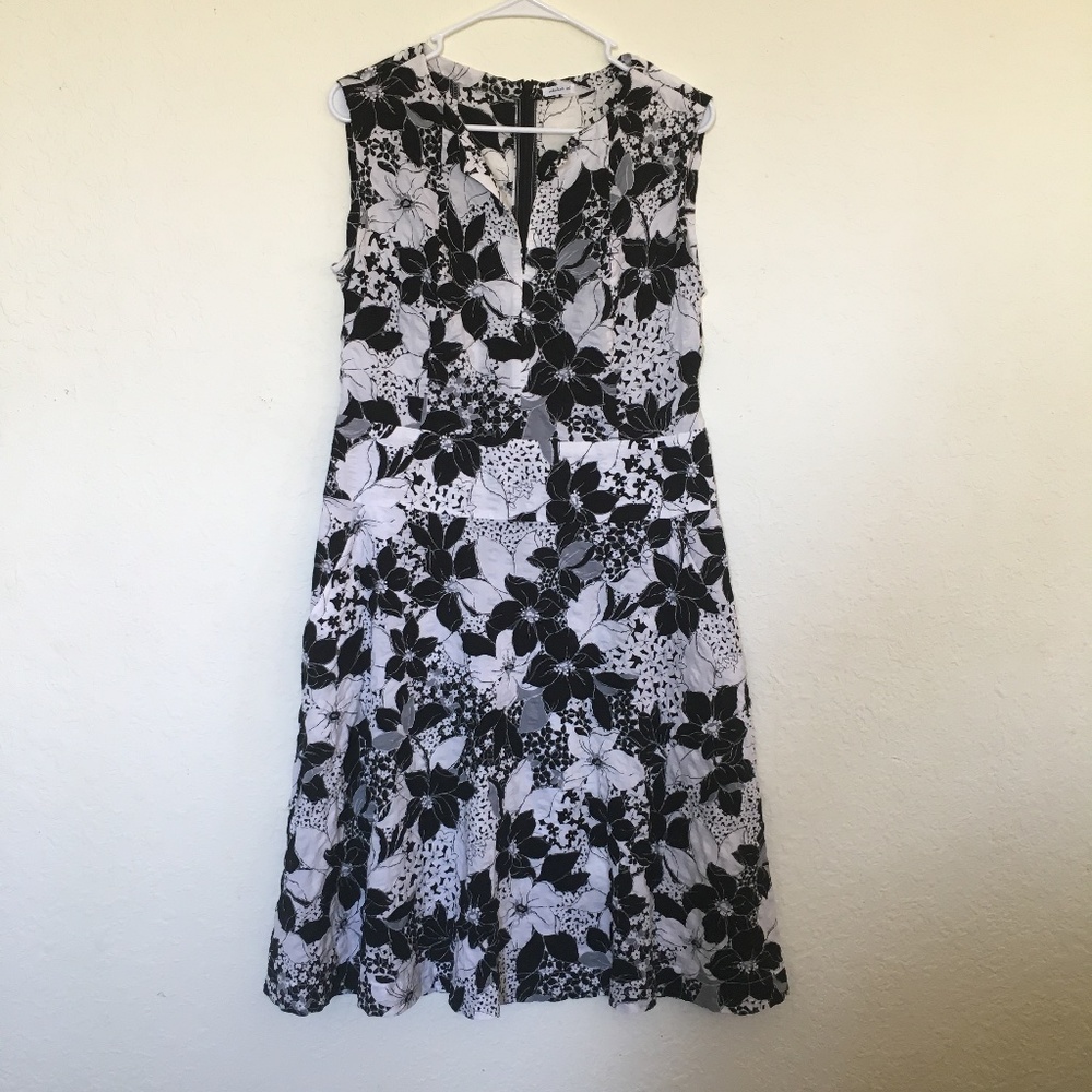 Black and white floral tank fit and flare dress. Size 6.